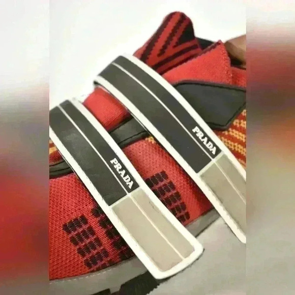 SS18 PRADA Scarlet Red Hook Loop Trail Mesh Crossection Nylon Tech Sneaker 9.5US - Picture 7 of 9